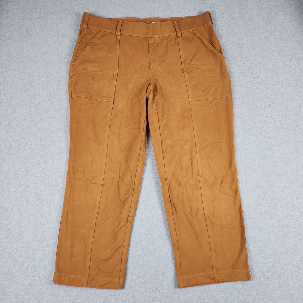 Lands End Starfish Straight Leg Pants Womens XLP Brown Stretch Comfort Pull On